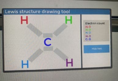 Lewis structure drawing tool
Н
Н
H
с
Н
Electron count
HIO
но
H: O
H: 0
C:0
Hide hint