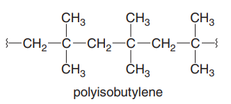 CH3
CH3
CH3
{-CH2-C-CH2-C-CH,-C-
ČH3
ČH3
polyisobutylene

