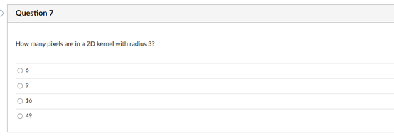 How many pixels are in a 2D kernel with radius 3?
