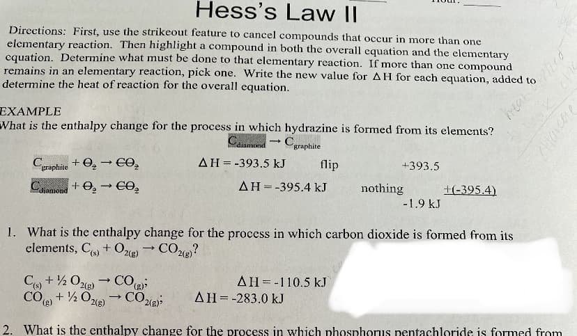 What is the enthalpy change for the process in which carbon dioxide is formed from its
elements, C + Ore CO?
C + ½ Oe)
COg
AH=-110.5 kJ
CO + ½ Ore→COe
AH=-283.0 kJ
(e)
