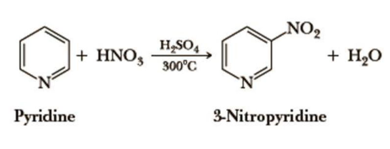 NO2
H,SO4
+ HNO,
+ H2O
300°C
Pyridine
3-Nitropyridine
