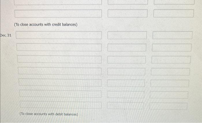 Dec. 31
(To close accounts with credit balances)
(To close accounts with debit balances)
UN
