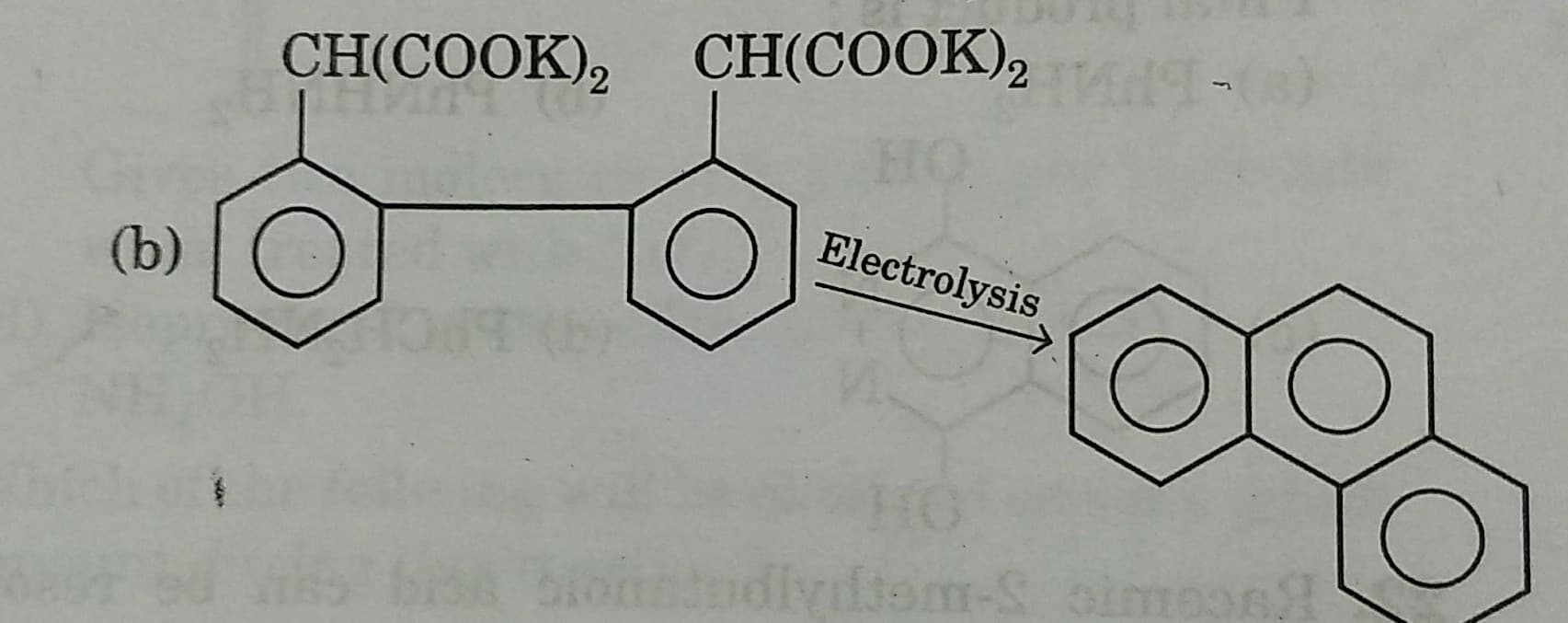 CH(COOK)2
(3)
CH(COOK),
Electrolysis
(b)
odiyidtam-S
