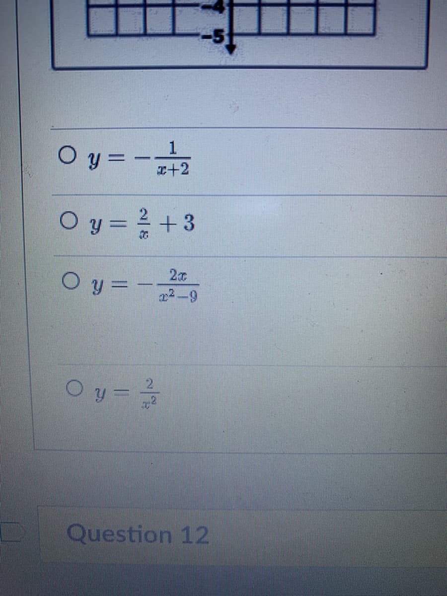 O y = -
1.
+2
O y = }+3
O y =
Question 12
