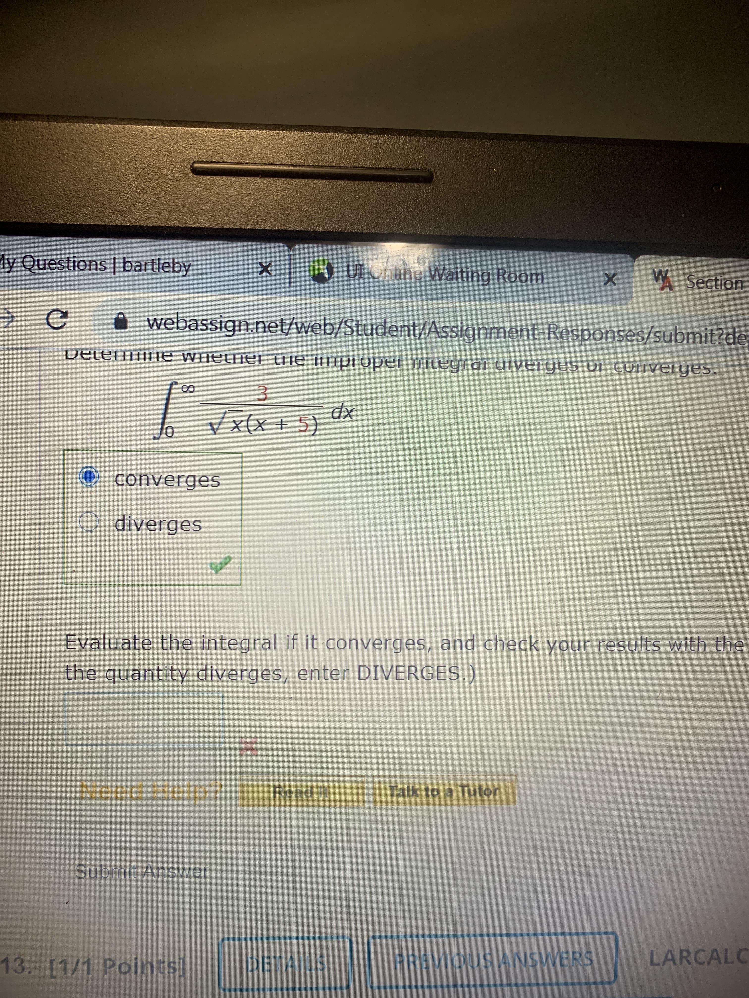xp
Vx(x + 5)
converges
O diverges
