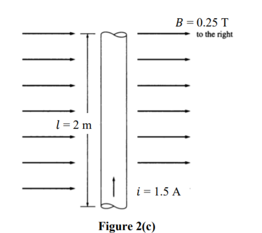 B = 0.25 T
to the right
l = 2 m
i = 1.5 A
Figure 2(c)
