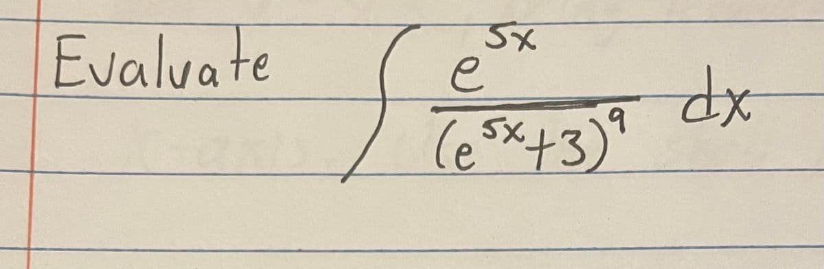 Evaluate
5x
e
(e5x+3)⁹
dx