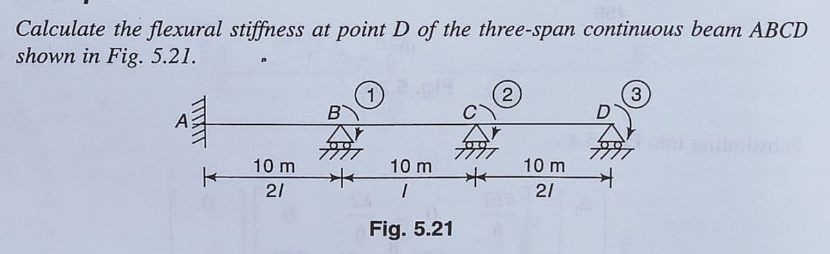 Calculate the flexural stiffness at point D of the three-span continuous beam ABCD
shown in Fig. 5.21.
3
1)
B
2)
पतंजलि
10 m
10 m
10 m
21
21
Fig. 5.21
