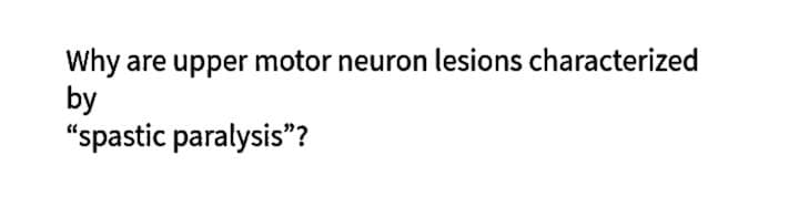 Why are upper motor neuron lesions characterized
by
"spastic paralysis"?
