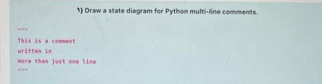 1) Draw a state diagram for Python multi-line comments.
This is a comment
written in
more than just one line
