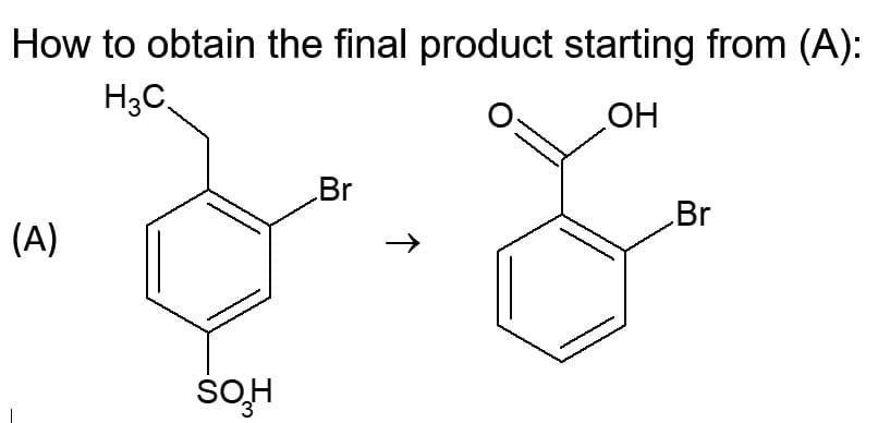 How to obtain the final product starting from (A):
H3C.
OH
(A)
SO₂H
Br
Br