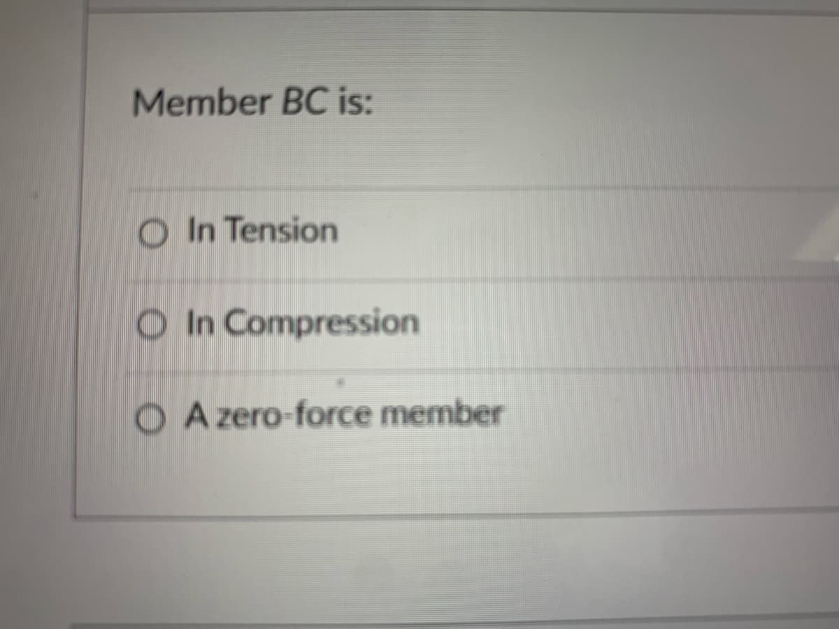 Member BC is:
In Tension
In Compression
A zero-force member