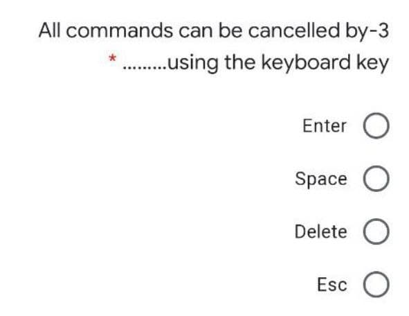 All commands can be cancelled by-3
*.using the keyboard key
Enter O
Space O
Delete O
Esc O
