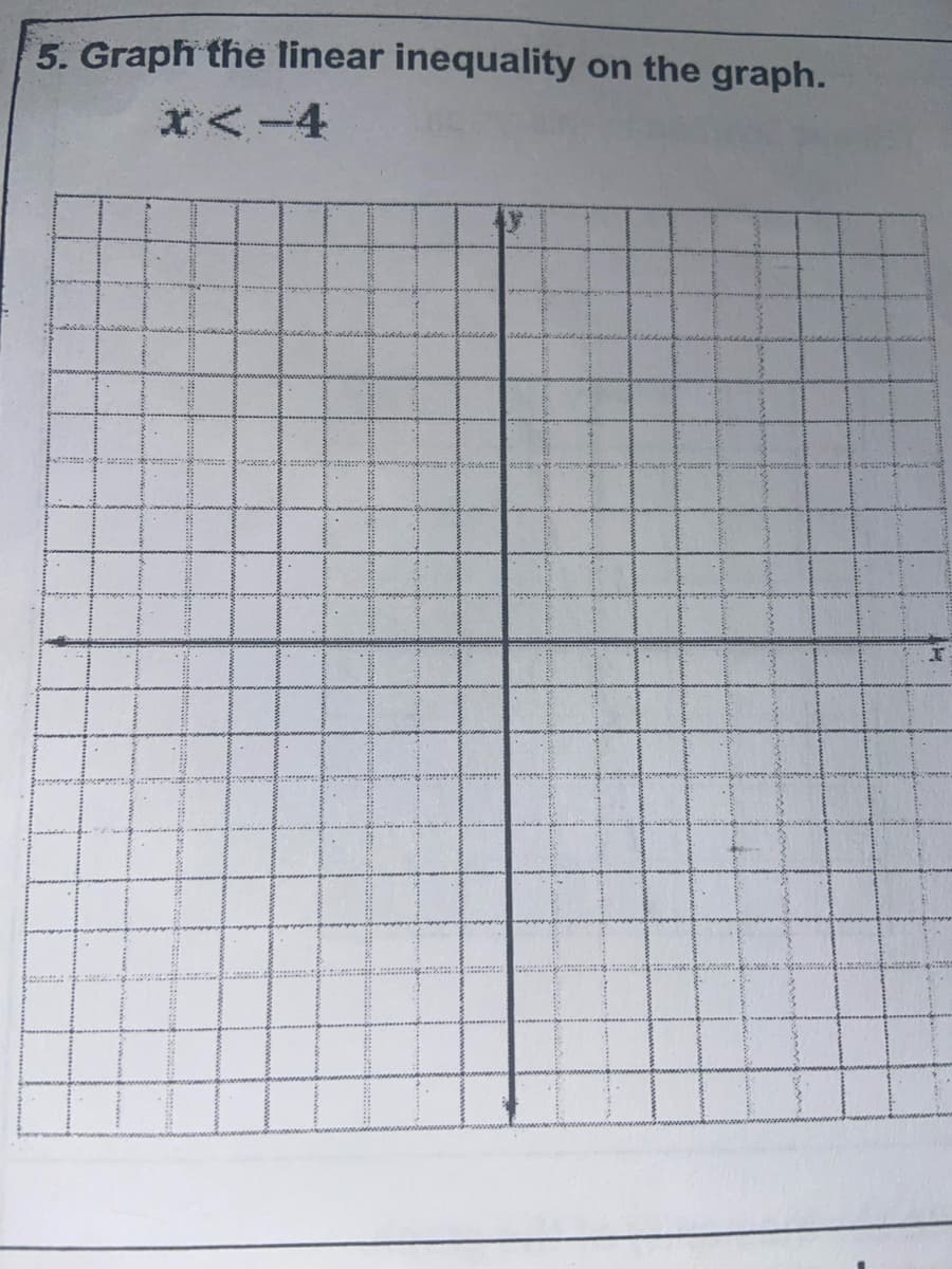 5. Graph the linear inequality
on the graph.
x <-4
