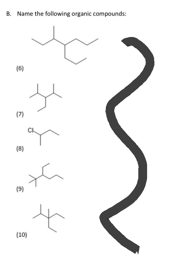 B. Name the following organic compounds:
(6)
(7)
(8)
(9)
(10)
CL
x