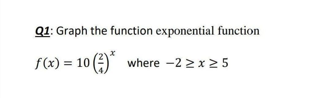 Q1: Graph the function exponential function
f (x) = 10
()*
where -2 > x > 5
4
