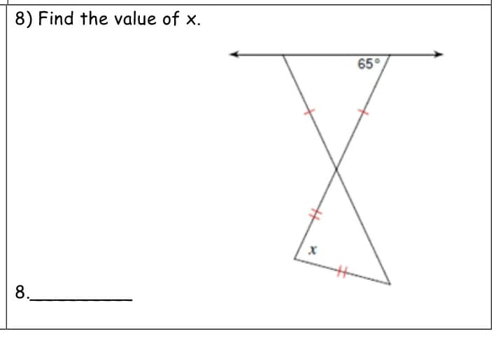 8) Find the value of x.
65°
8.
