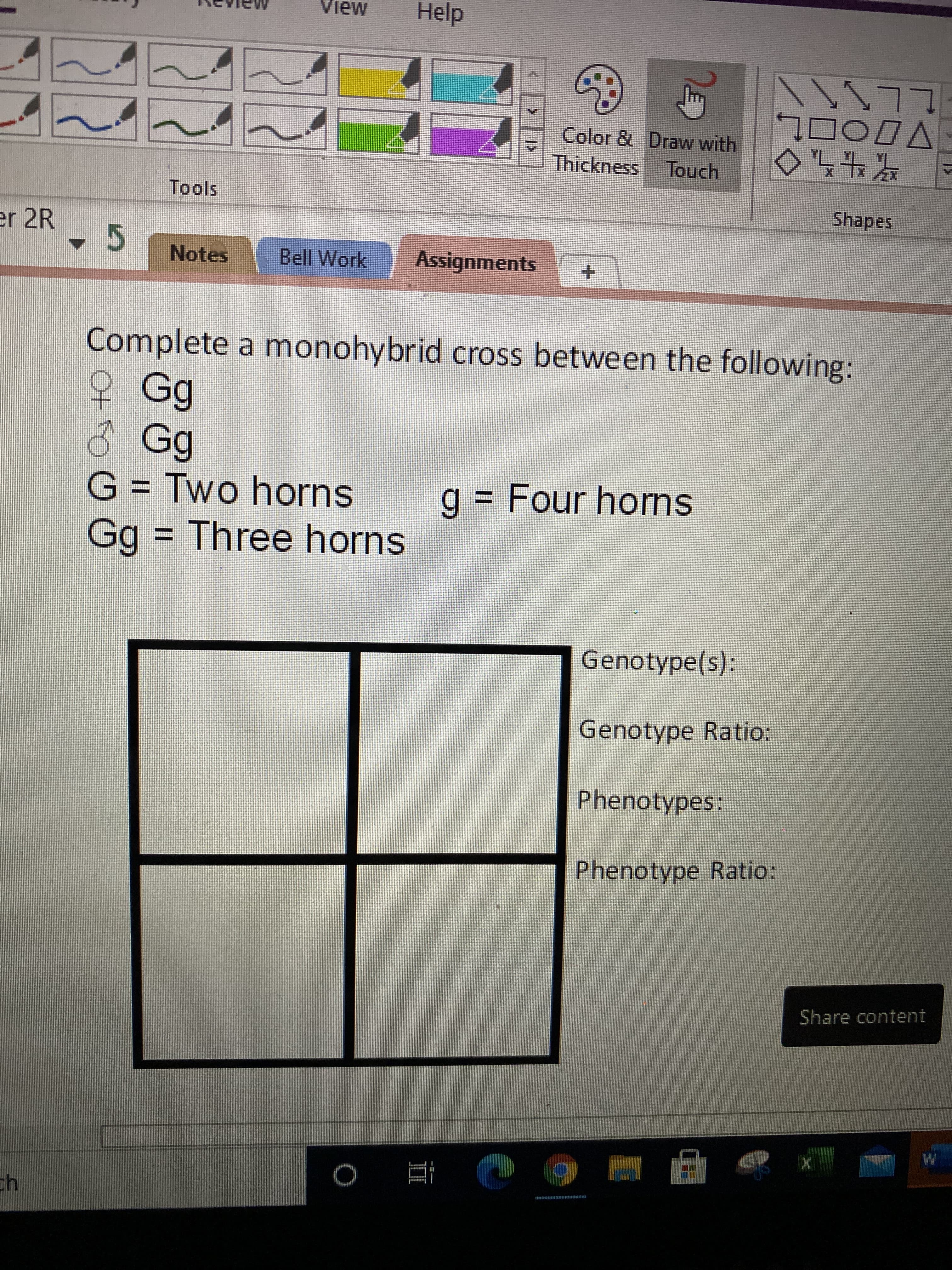Complete a monohybrid cross between the following:
O Ga
