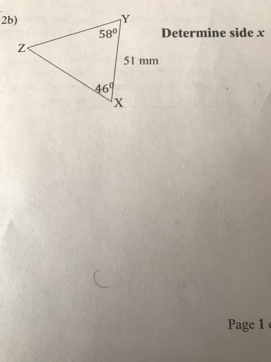 2b)
¡Y
580
Determine side x
51 mm
469
Page 1 c
