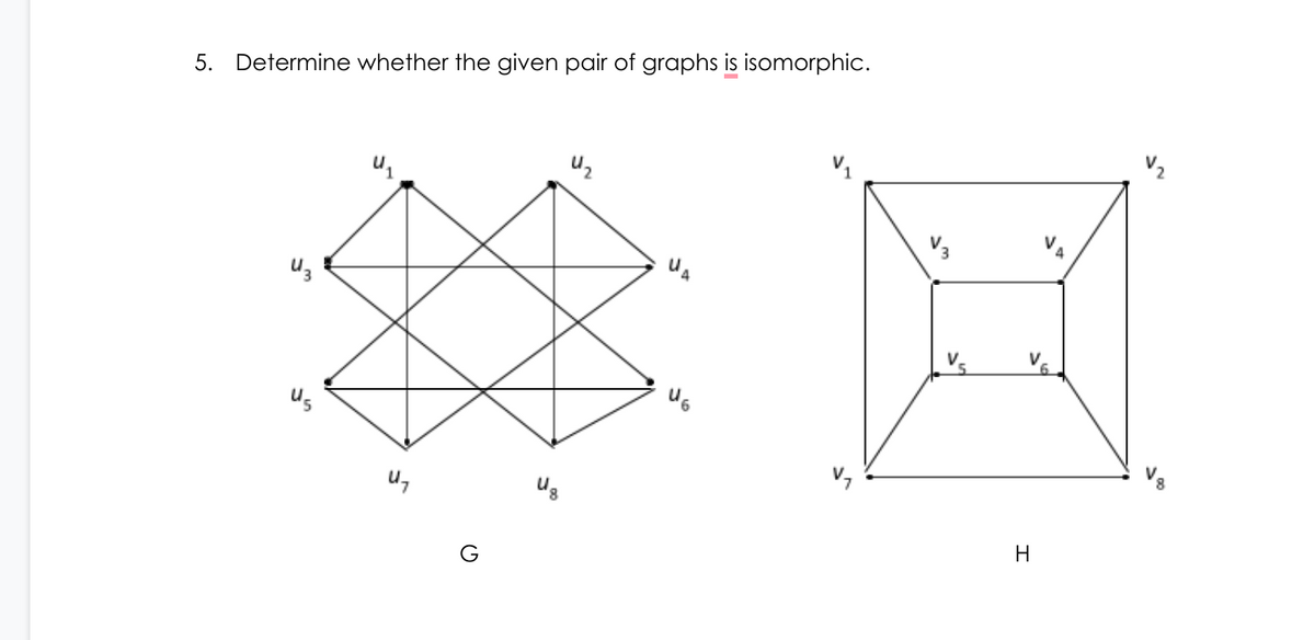 5. Determine whether the given pair of graphs is isomorphic.
V3
Us
9.
H
