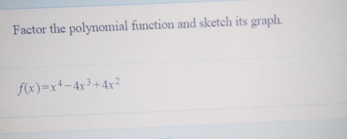 Factor the polynomial function and sketch its graph.
f(x)=x+-4x3+4x²
