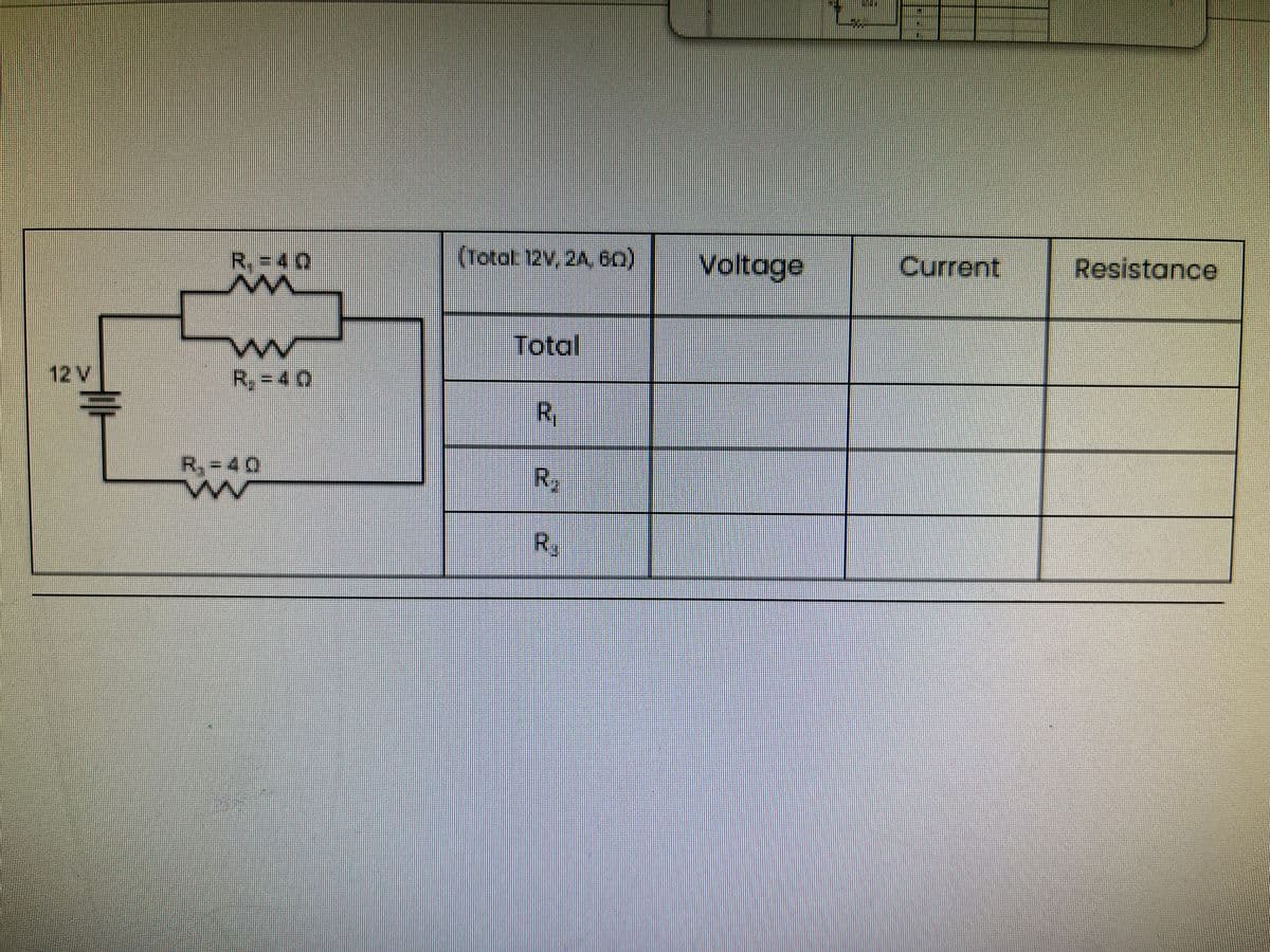 R, 40
W
n
R=40
R₂-40
(Total 12V, 2A, 60)
Total
R.
R.
R
Voltage
Current
Resistance