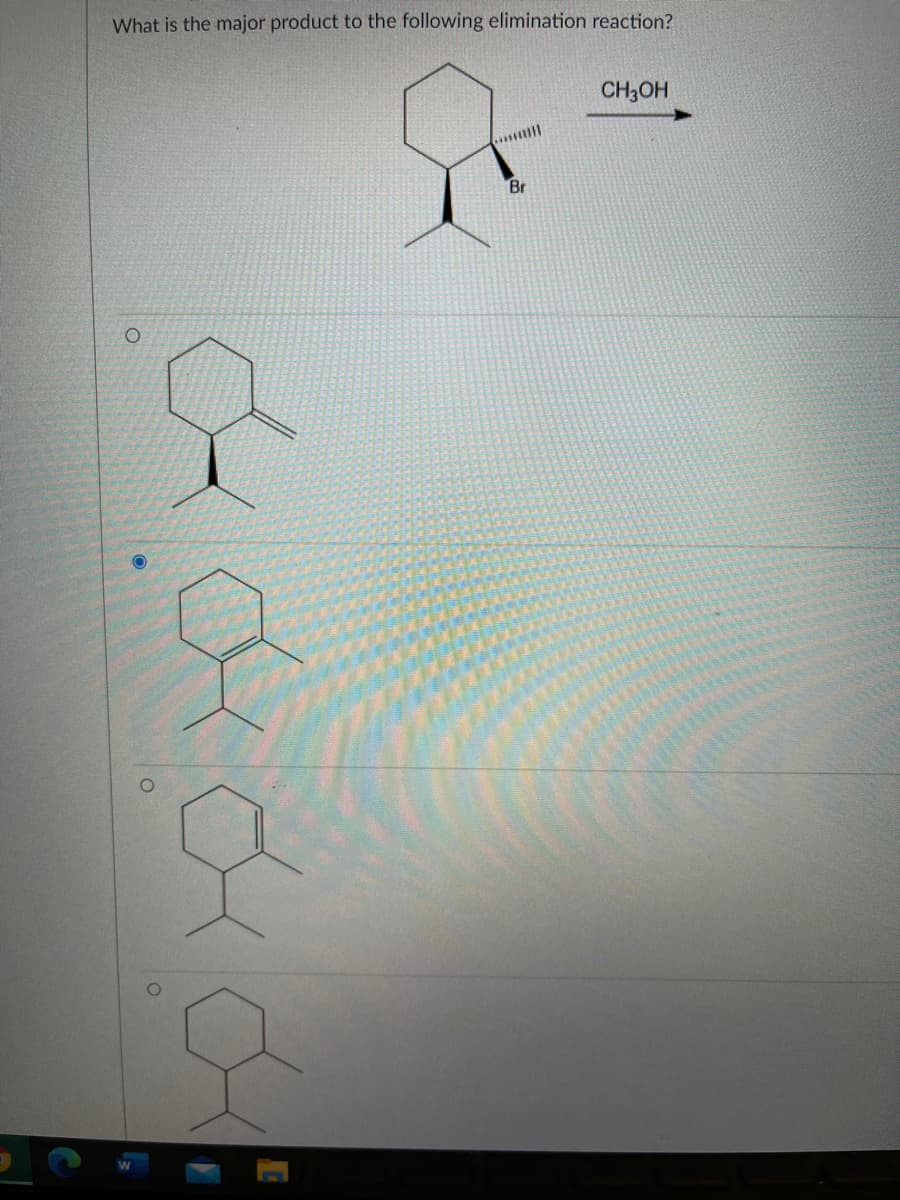What is the major product to the following elimination reaction?
CH3OH
Br
