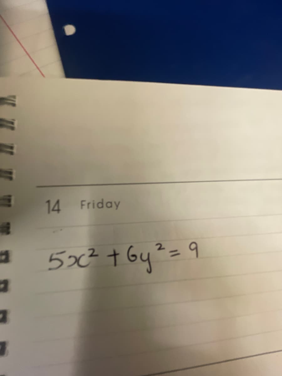 14 Friday
2
5x² + 6y² = 9