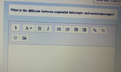 26:17
What is the different between sequential interrupts and nested interrupts?
83
1.
