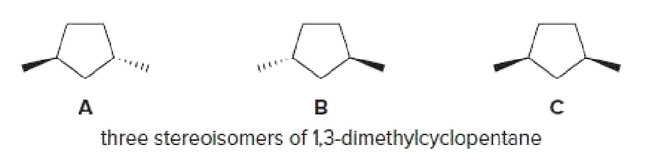 three stereoisomers of 1,3-dimethylcyclopentane
