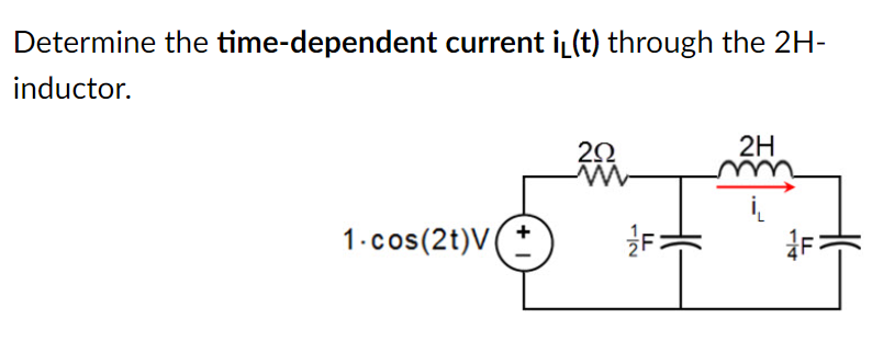 Determine the time-dependent current i (t) through the 2H-
inductor.
2H
1.cos(2t)V
1/14
r/2

