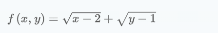 f (x, y) = √√√x −2+√√y-1