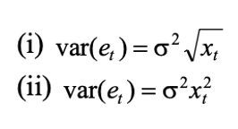 Xt
(i) var(e₁) = 0² √√x₁
(ii) var(e) = o²x²