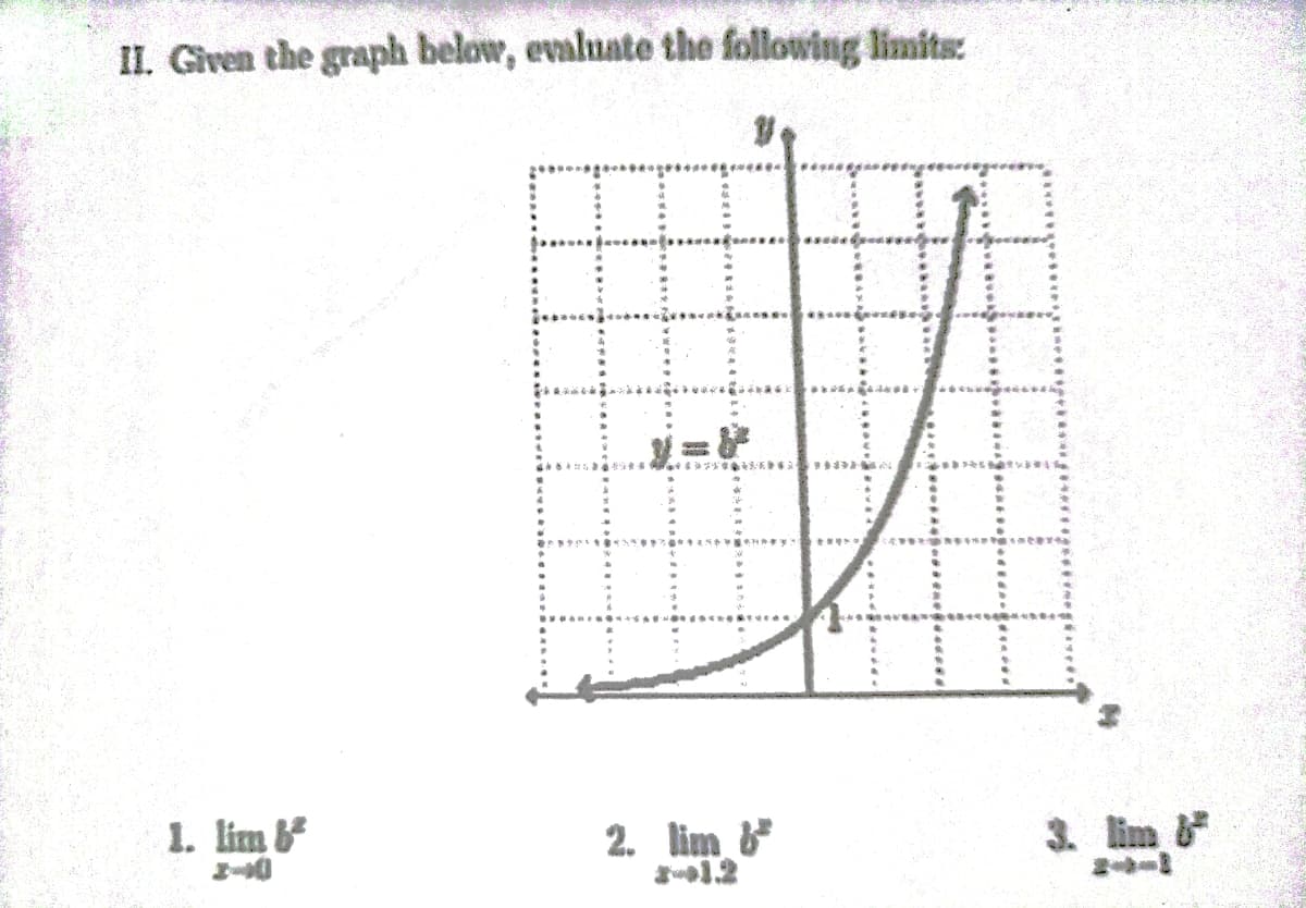 II. Given the graph below, evaluate the following limits
1. lim
2. lim b
1.2
3. lim b
