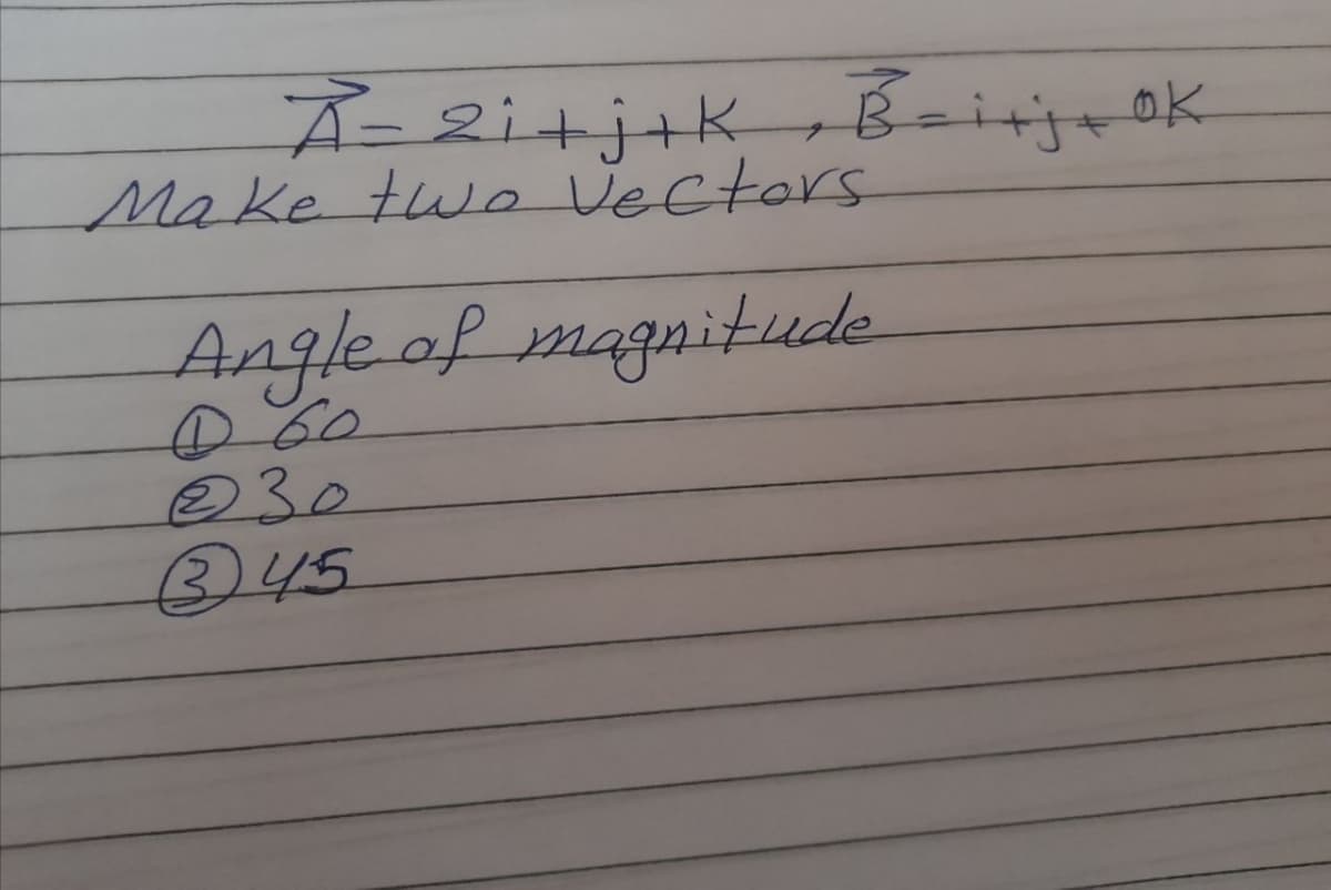 Make two Vectors
Angleof magnitude
200
30
045
