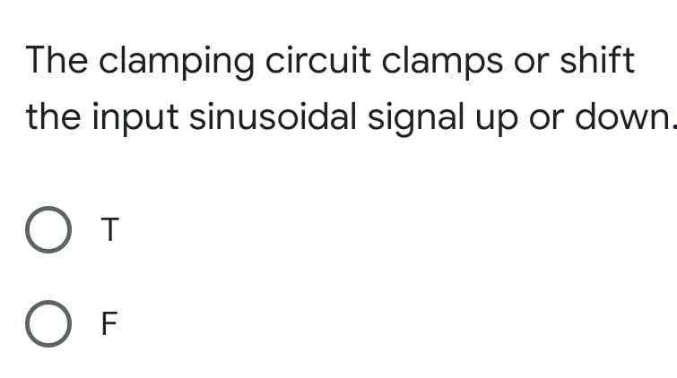 The clamping circuit clamps or shift
the input sinusoidal signal up or down.
От
O F
