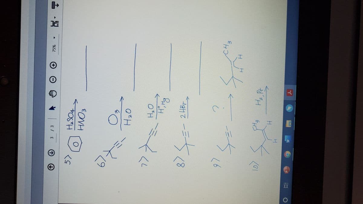 H.
3.
He, Pt
2 HBr
十
0H
H20
19
HNO3
5>
75%
ILII
