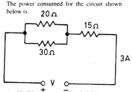 The power consumed for the circuit shown
below is
20.0
M
m
30Ω
-OV
+
15Ω
3A