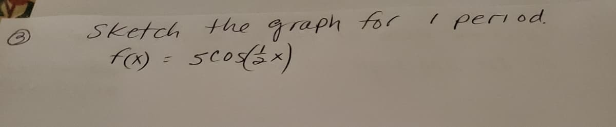 Sketch the graph for
fa) = 5c0(3x)
I period.
