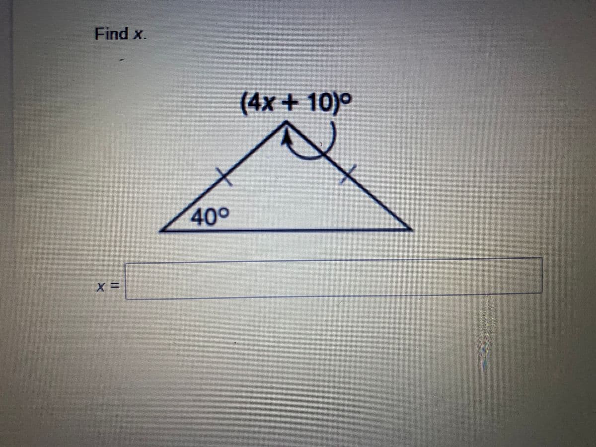 Find x.
(4x+10)°
400
