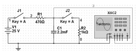 J1
J2
XSc2
R1
2
1 Key = A
4700
Key = A
4
Tektronix
V1
=25 V
C1
:2.2mF
R2
1kQ
