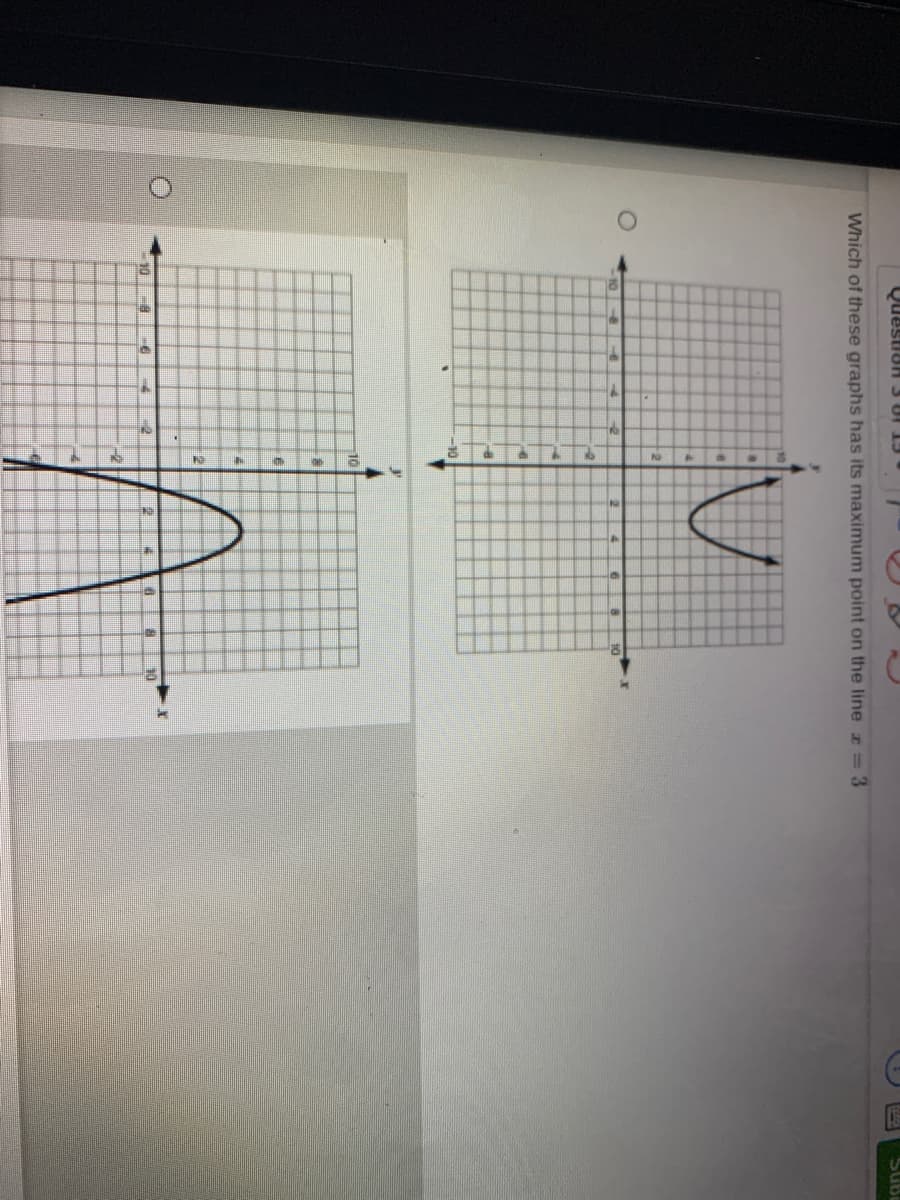 Question 3 UI 19
Sub
Which of these graphs has its maximum point on the line =3
-2
10
10
10
10
10
10
