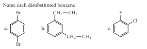 Name each disubstituted benzene.
Br
CH2-CH;
a.
b.
CH2-CH,
Br
