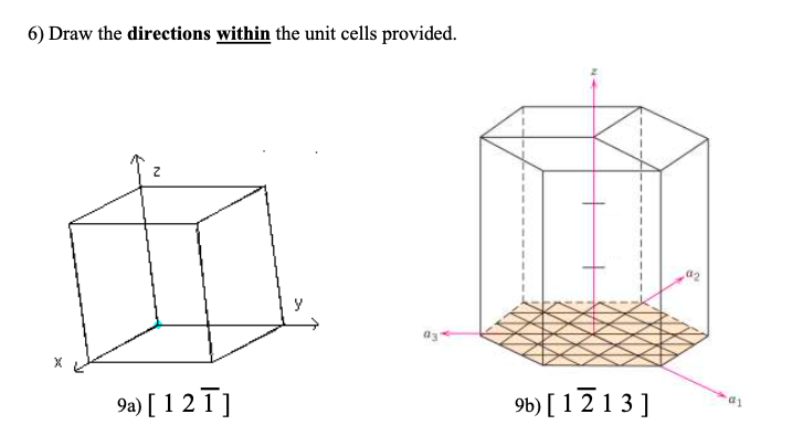 6) Draw the directions within the unit cells provided.
9a) [ 1 2 Ī]
9b) [ 171 3]
