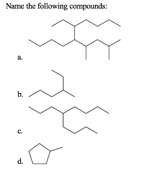 Name the following compounds:
a.
b.
C.
d.