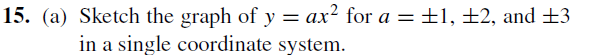 15. (a) Sketch the graph of y = ax? for a =±1, ±2, and ±3
in a single coordinate system.
