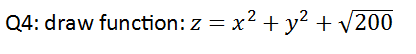 Q4: draw function: z = x? + y² + v200
