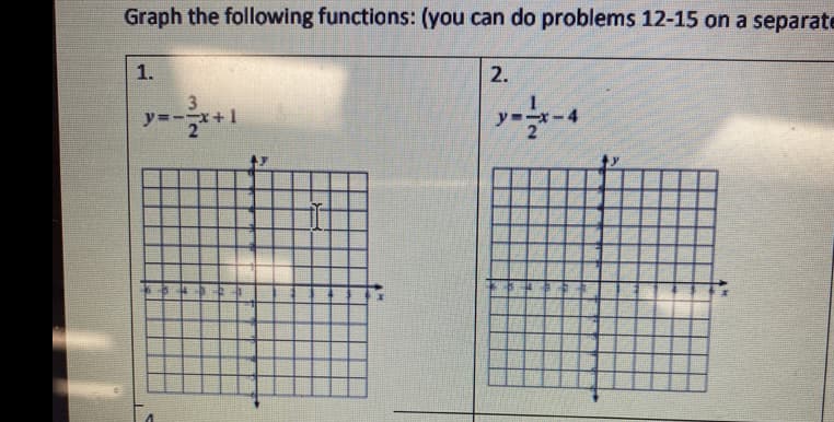 Graph the following functions: (you can do problems 12-15 on a separate
1.
2.
y =
