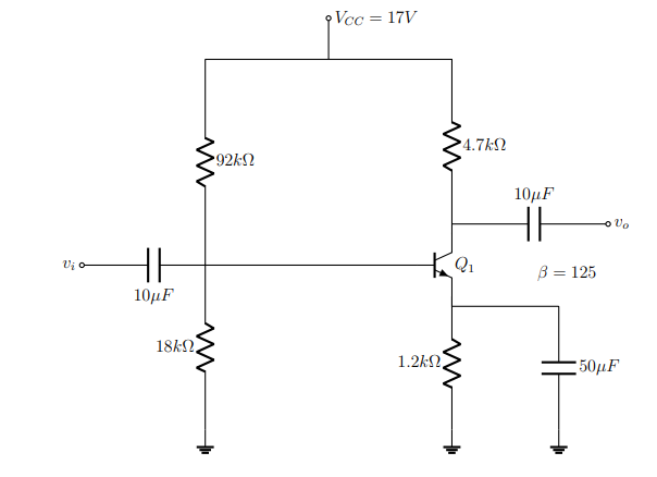 Vcc = 17V
4.7kN
92k2
10μF
o Vo
HH
Vi o
B = 125
10HF
18kN
1.2kN.
: 50μF
