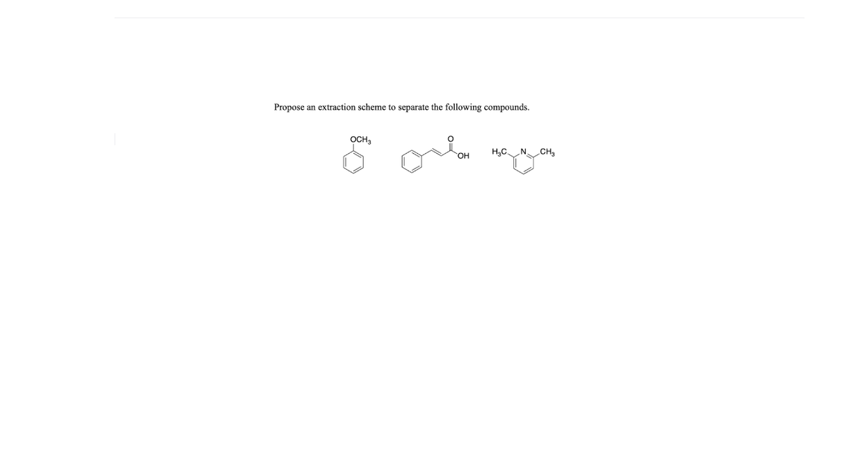 Propose
an extraction scheme to separate the following compounds.
OCH3
H,C N.
CH3
но.
